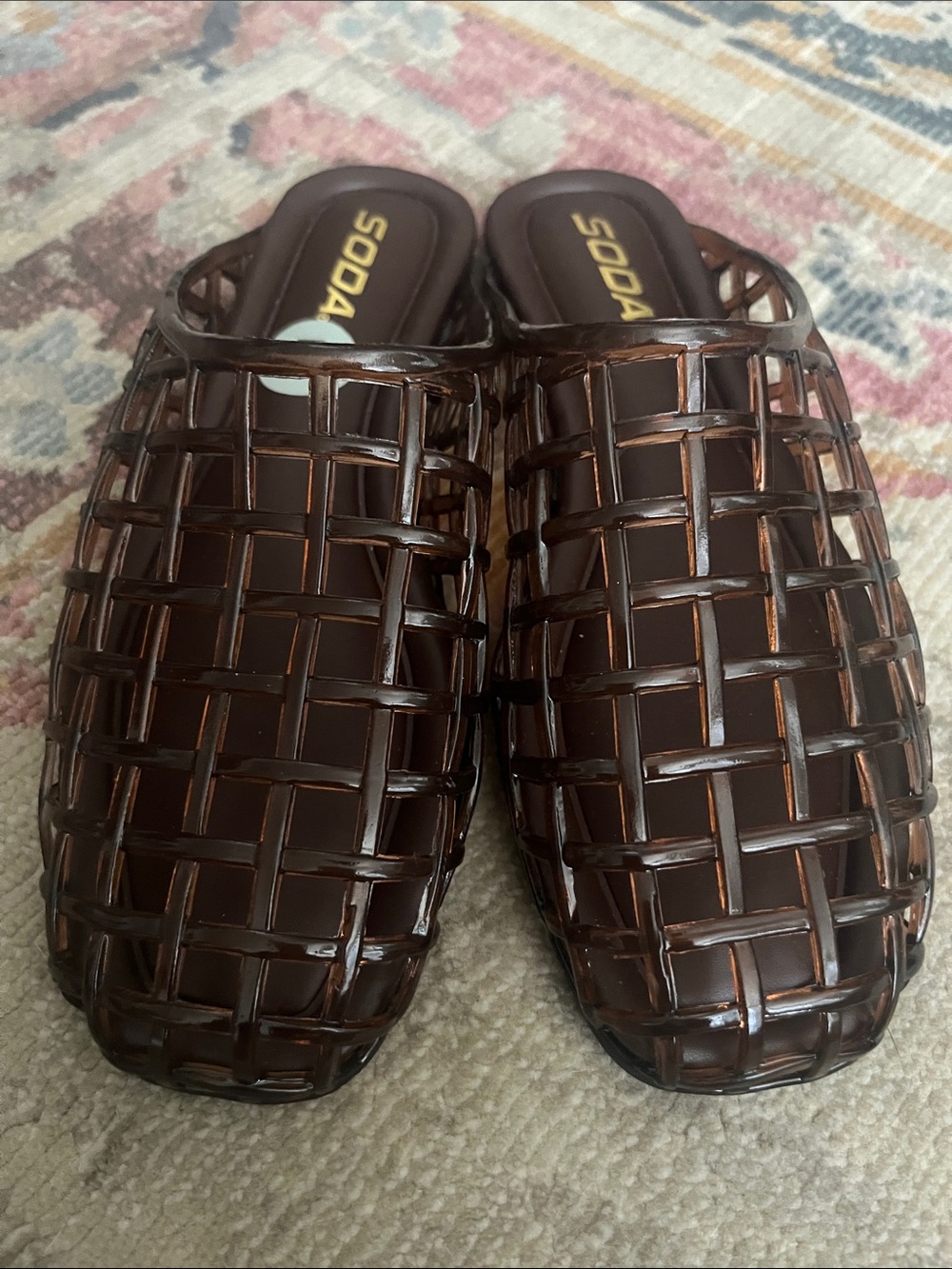 Soda Chocolate Brown Woven Slip-On Sandals